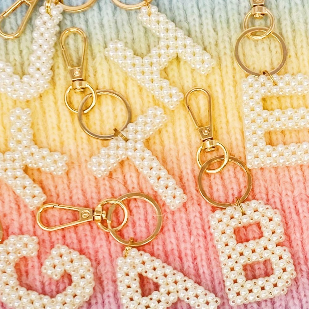 Hand Knitted Retro Pearl Initial Key Chain